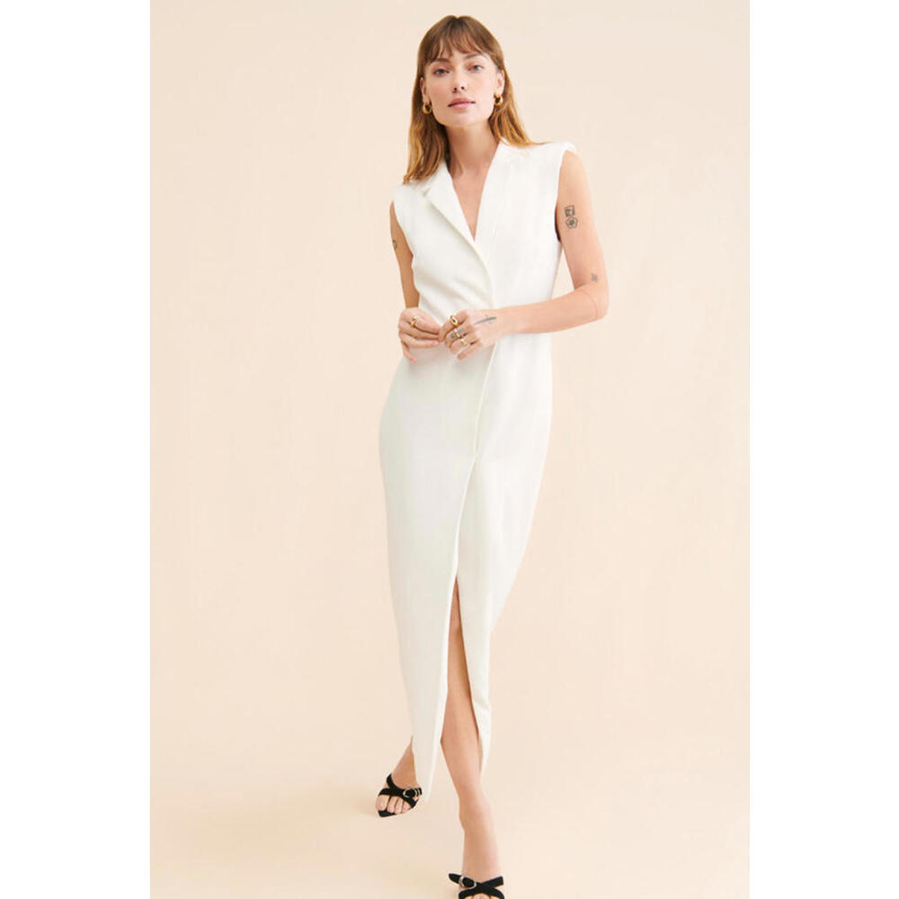 Rumer x Anthropologie - Sleeveless Blazer Midi Dress, size 4, color off-white